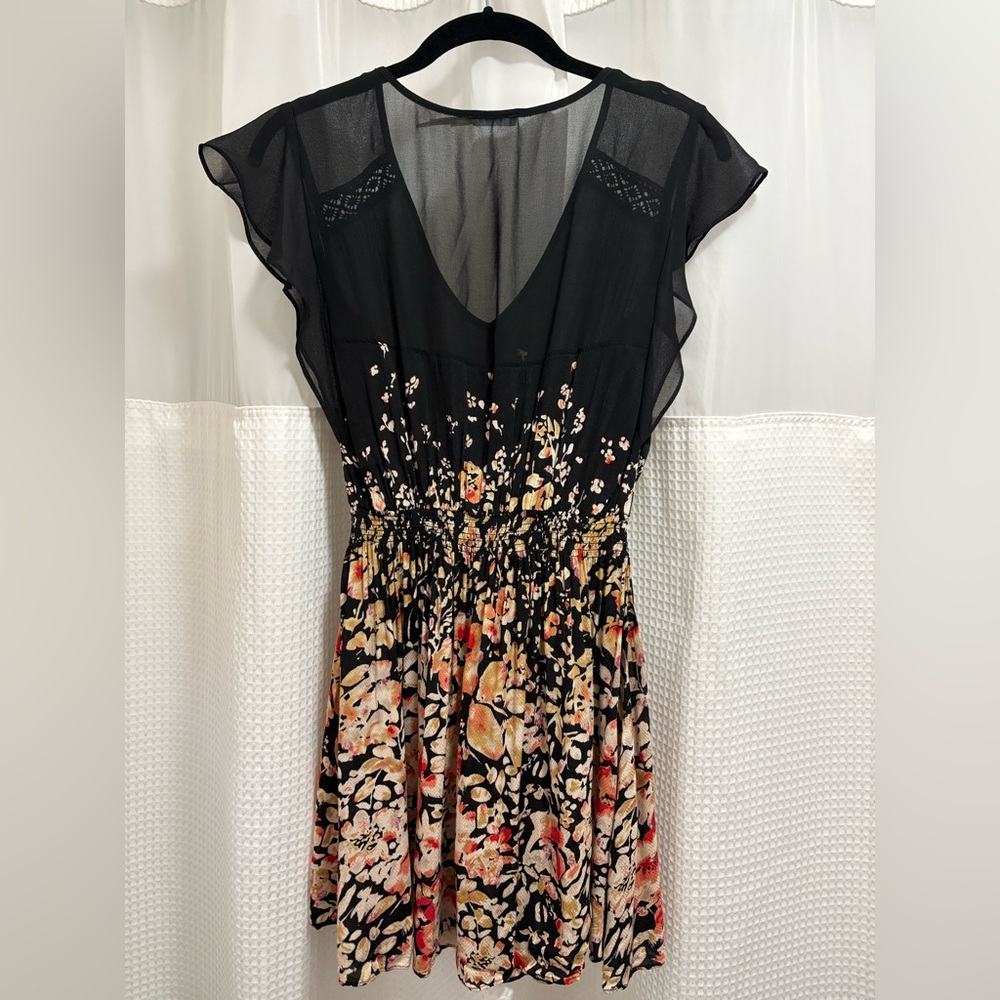 Kimchi Blue Black Floral Smocked Waist Mini Dress